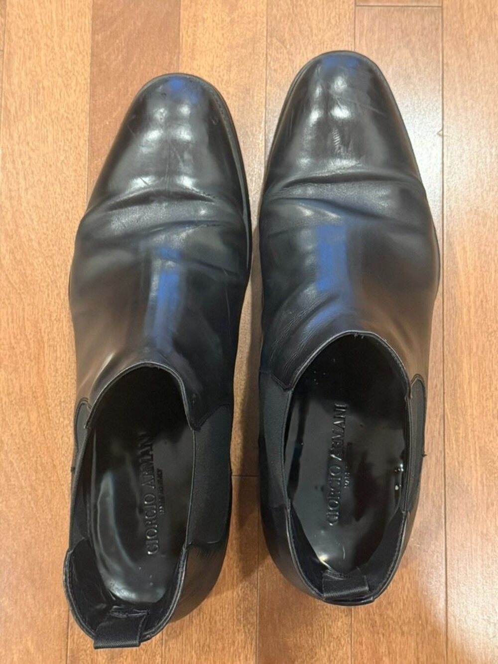 Giorgio Armani Men's Black Leather Chelsea Ankle Boots Slip-On - Size 11